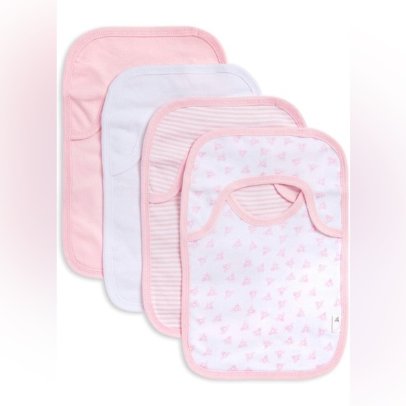 Burt's Bees Baby Other - Burt’s Bees - Soft Baby Bibs in Organic Cotton - Blossom Pink Prints - 4 ct